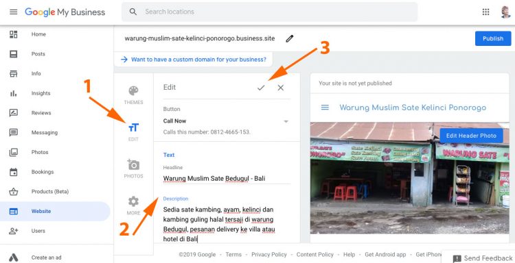 Fill in the title and description of the site on the Google site