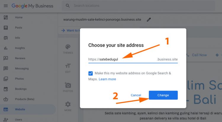 Change the name of the site address to the Google site