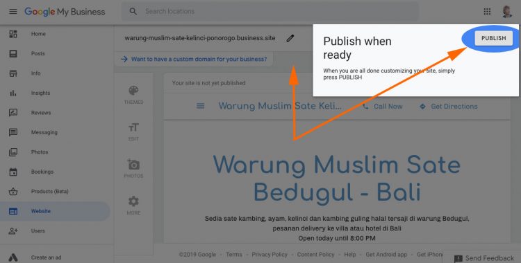 Google Site Publishing Notification
