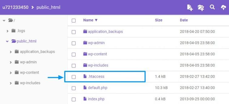 location of the .htaccess file in wordpress