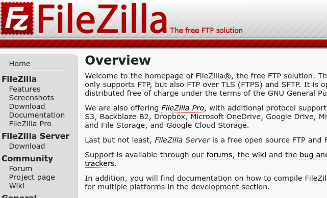 start screen of filezilla client