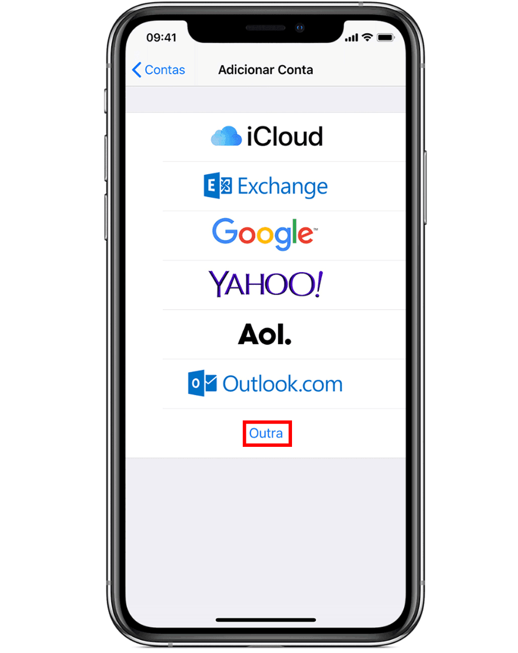 email provider selection screen on iphone