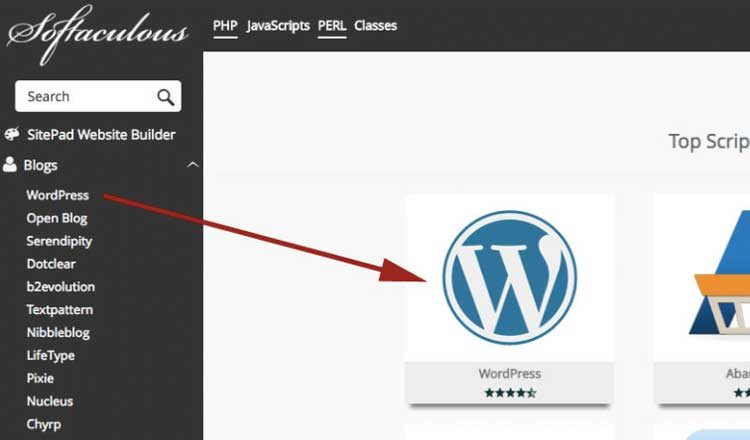 Click the wordpress icon to install